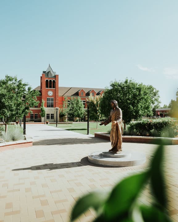 Jesus statue overlooking campus