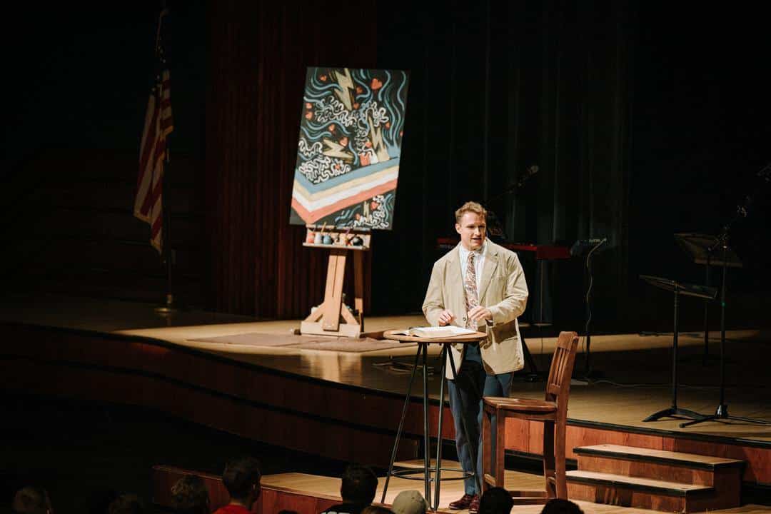 speaker preaching in chapel