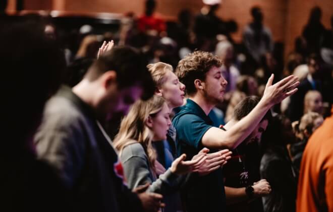 Students worshiping in chapel.