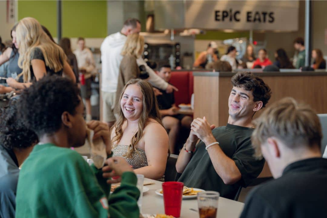 Students eating in the dinning area called the Dex