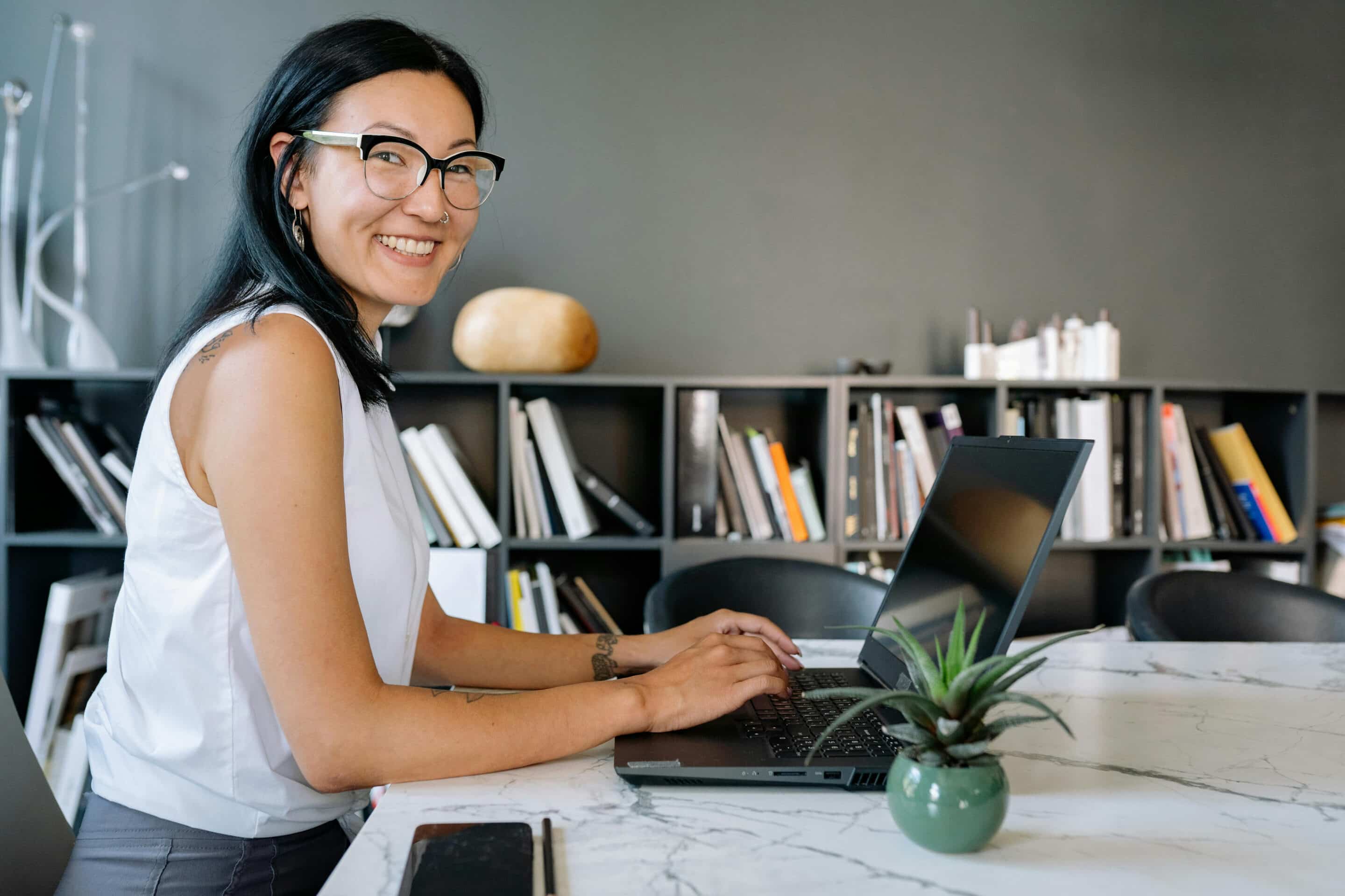 Asian Woman working in her office