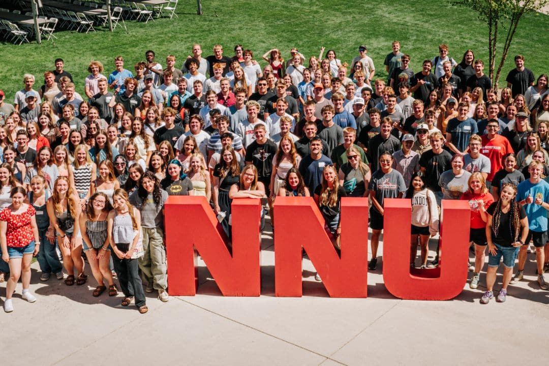 Class of 2029 with the NNU Letters outside
