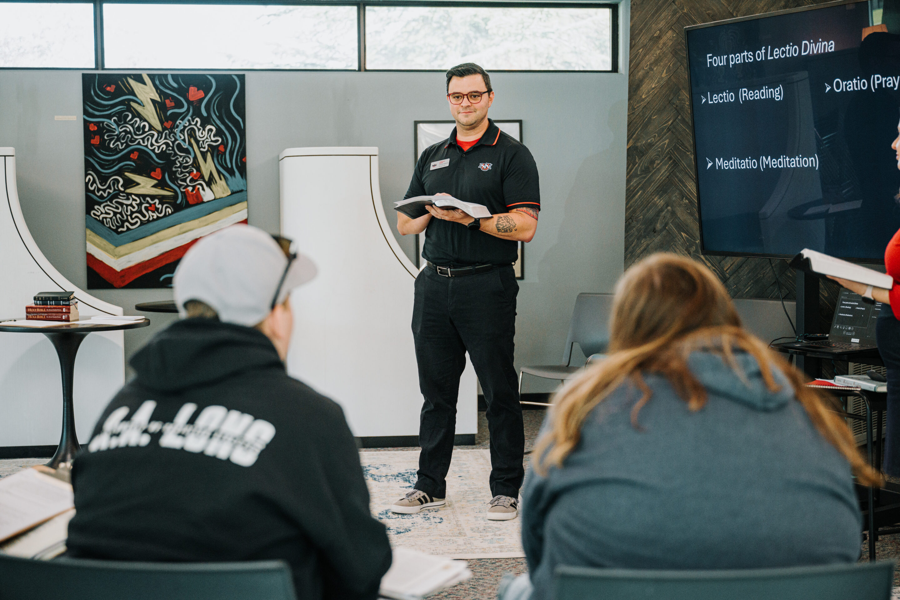 Tim Hahn teaching students during the call conference